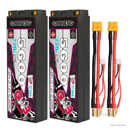 Two GNB 5600 hard case LiHV 2S batteries with two XT60 leads, balance connectors included