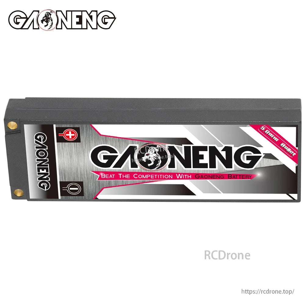 Rear label view of GAONENG hard case pack showing GAONENG branding strip and polarity icons