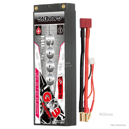 GAONENG GNB LiHV 2S 7.6V 6000mAh 140C Hard Case Ultra LCG LiPo Battery 5mm (ROAR)