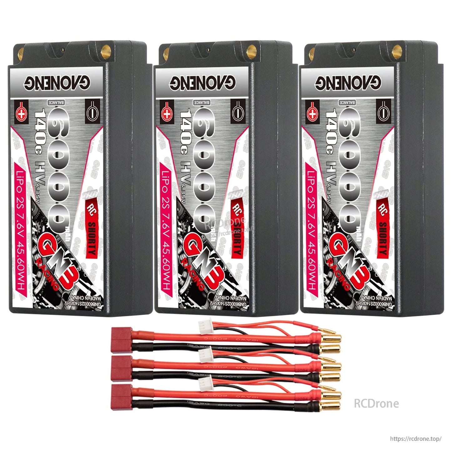 Three-pack bundle with Deans/T plug leads and 5.0mm bullet plugs shown in front