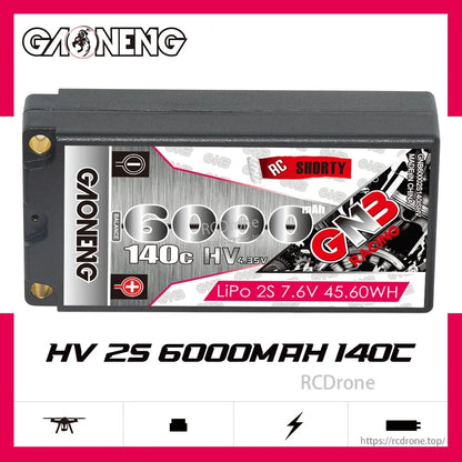 GAONENG GNB 6000mAh 140C LiHV 2S 7.6V shorty hard case battery label and branding