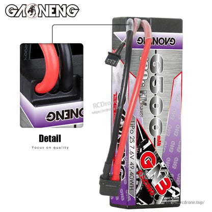 Close-up detail of GNB hard case battery wire exit and balance lead routing