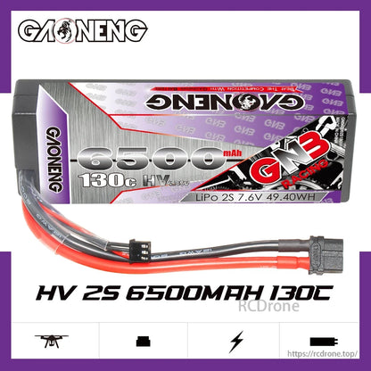 GAONENG GNB HV 2S 6500mAh 130C hard case battery product graphic with XT60 lead