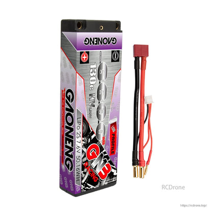 GNB hard case LiHV battery with red T-style plug lead set plus 5mm bullet ends and balance plug