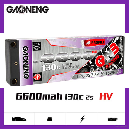 GAONENG GNB 6600mAh 130C 2S HV battery display graphic with icons and spec text