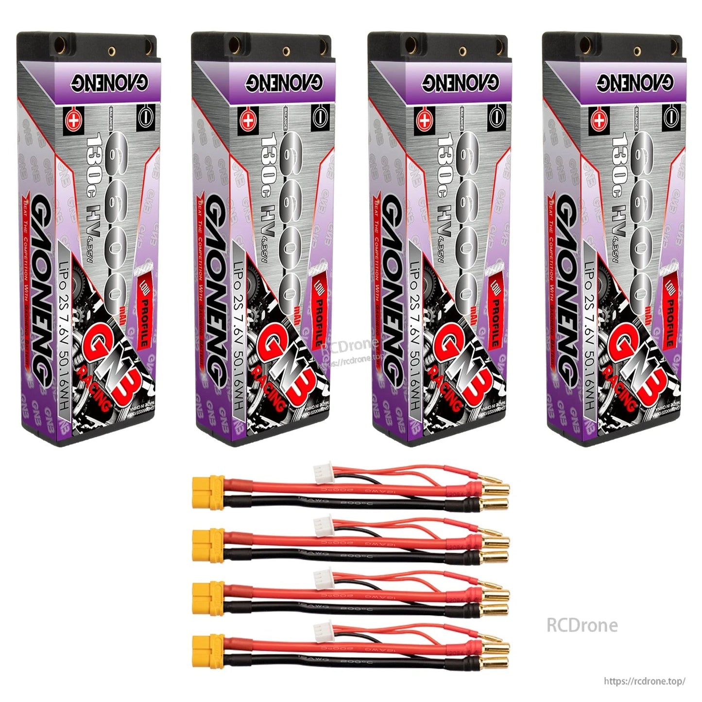 Four-pack bundle: four hard case GNB LiHV batteries with four yellow plug lead sets