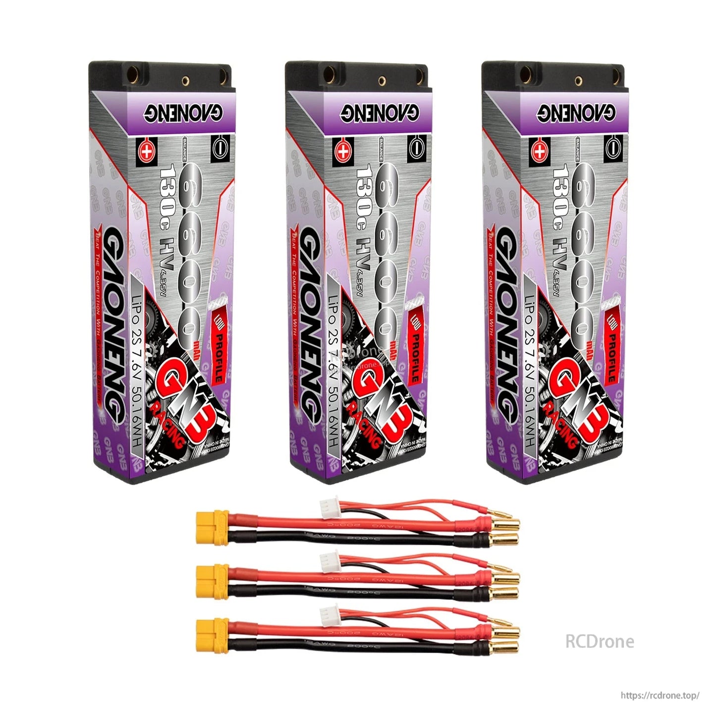 Three-pack bundle: three hard case GNB LiHV batteries with three yellow plug lead sets