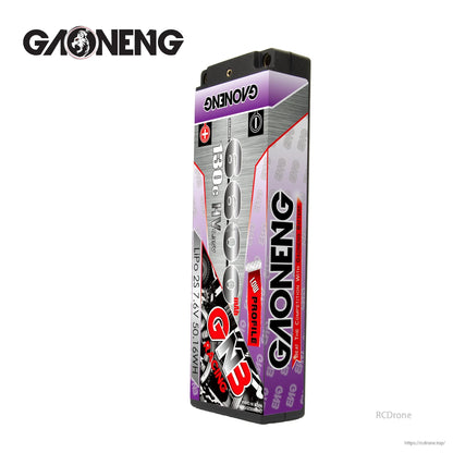 Side profile view of GAONENG GNB hard case LiHV battery showing case thickness and label
