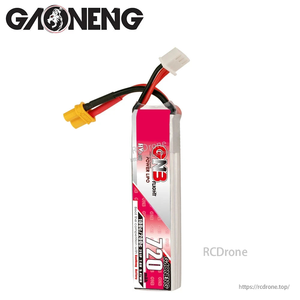 GAONENG GNB 720mAh LiHV battery upright front label view with XT30 lead