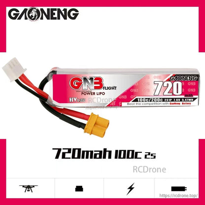 GAONENG GNB 720mAh 100C 2S LiHV 7.6V battery product graphic on white background