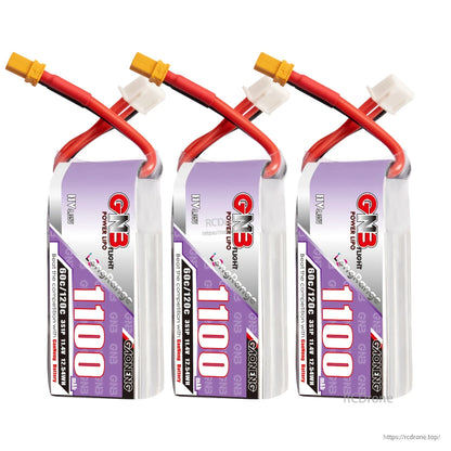 Three GNB 1100mAh 3S LiHV batteries shown together, front label view with XT30 leads