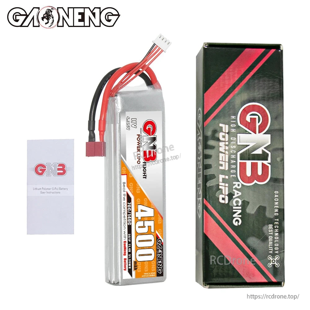 Package contents: GNB 4500mAh battery, GN3 Power LiPo retail box, and small instruction card