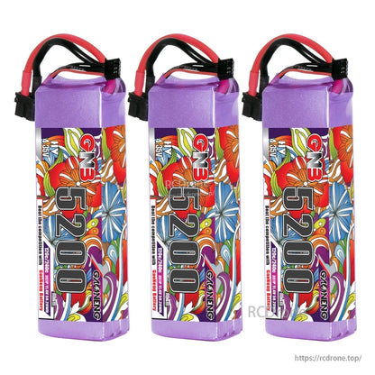 Three-pack bundle: three GNB 5200 LiHV 3S batteries lined up, front label view