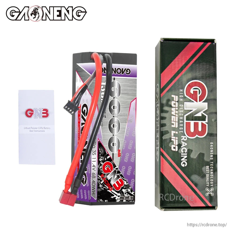 Package contents: GAONENG GNB battery, GNB Racing retail box, and instruction leaflet