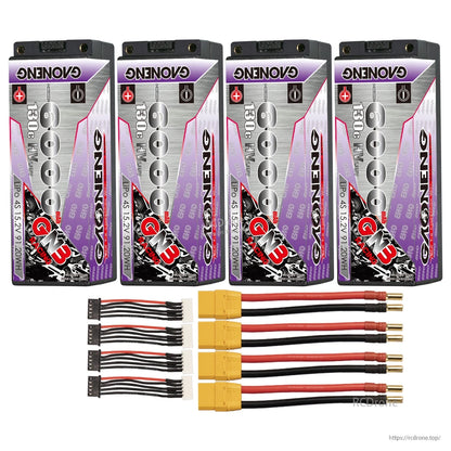 Four-pack bundle: 4 hard case batteries with four power lead sets and four balance lead harnesses