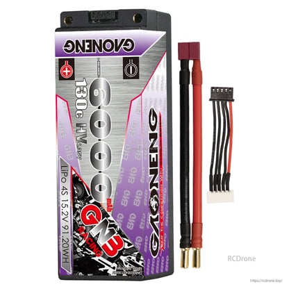 Single battery with red/black power lead set and 4S balance lead harness displayed beside the pack