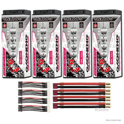 Four-pack: GNB 8500mAh 4S LiHV batteries with Deans/T-plug adapter leads
