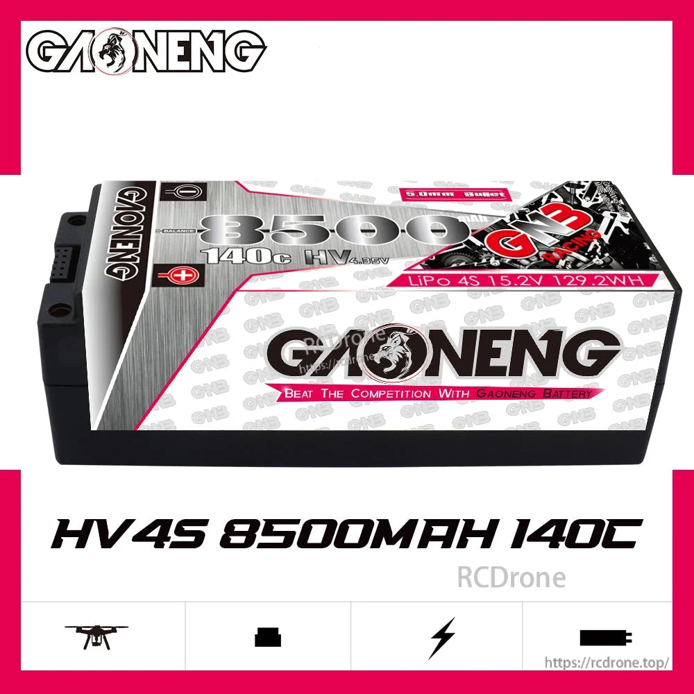 GAONENG GNB HV 4S 8500mAh 140C hard case battery graphic, side profile view