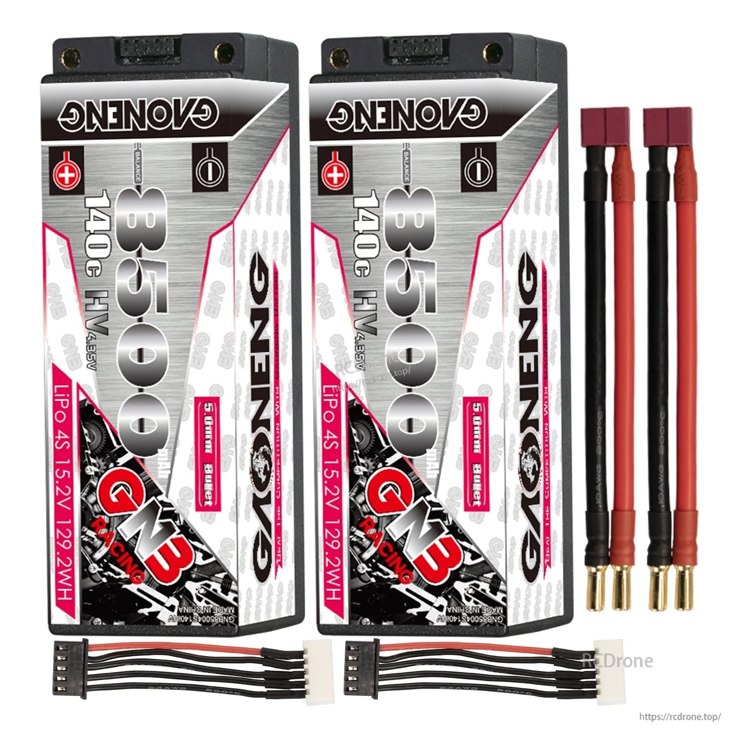 Two-pack: GNB 8500mAh 4S LiHV batteries with Deans/T-plug adapter leads