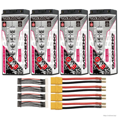 Four-pack bundle with XT90 adapters and balance leads for GNB 4S 8500mAh batteries