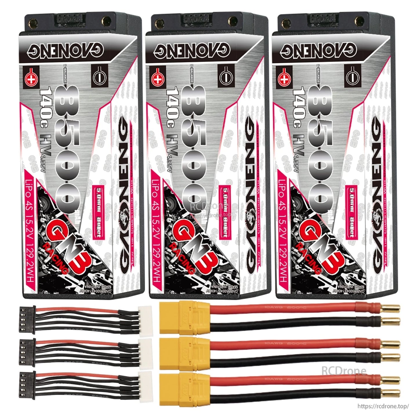 Three-pack bundle with XT90 adapters and balance leads for GNB 4S 8500mAh batteries
