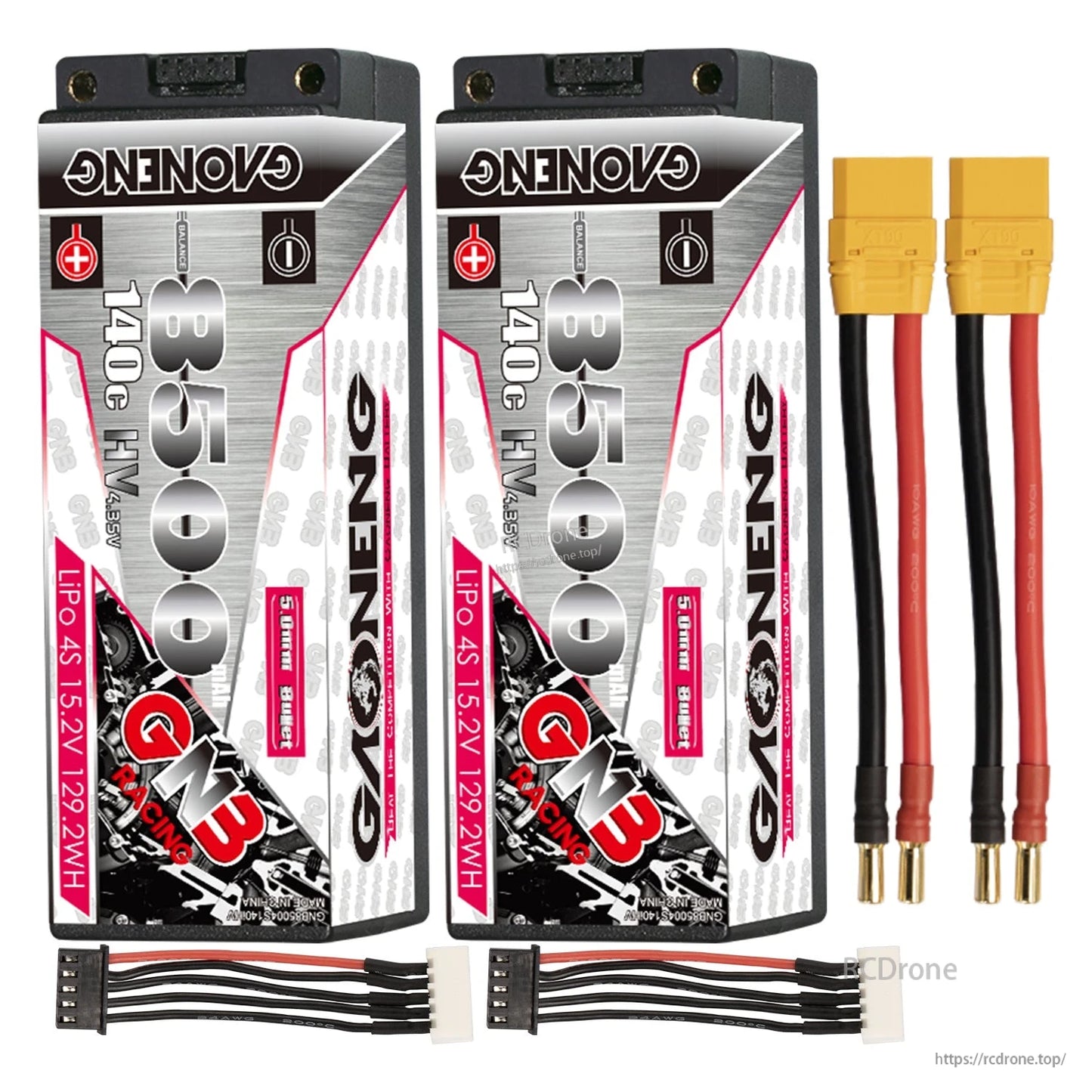 Two-pack: GNB 8500mAh 4S LiHV batteries with XT90 adapters and balance leads