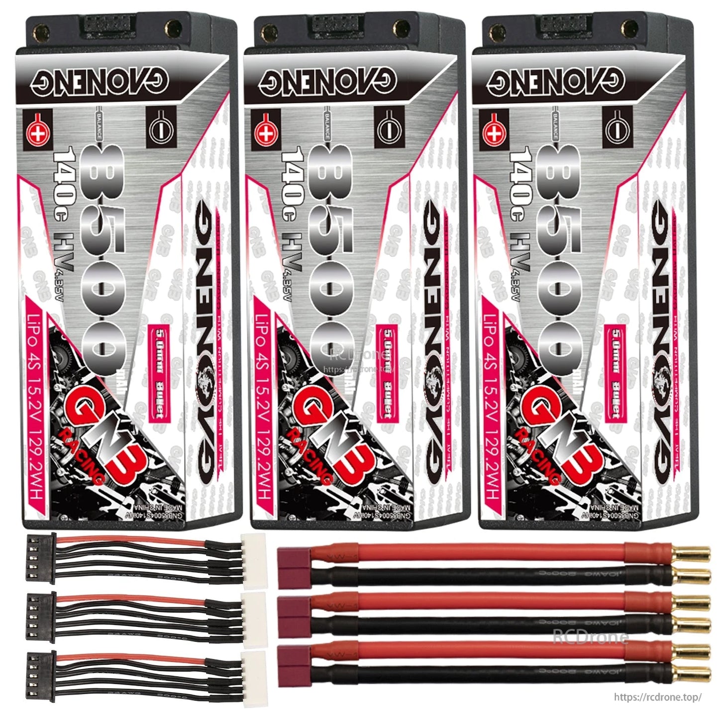 Three-pack: GNB 8500mAh 4S LiHV batteries with Deans/T-plug adapter leads