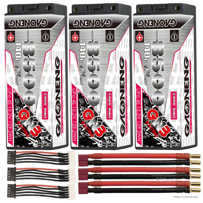 Three-pack: GNB 8500mAh 4S LiHV batteries with Deans/T-plug adapter leads