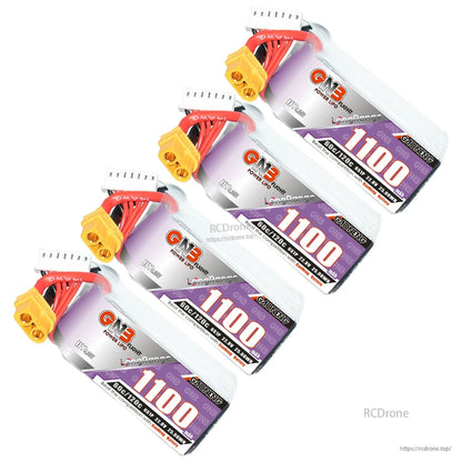 Four GNB 1100mAh LiHV 6S batteries arranged diagonally, XT60 connectors visible