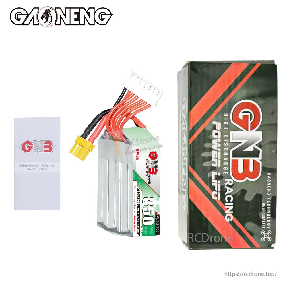 Package contents: GNB 6S battery with XT30, retail box, and instruction leaflet