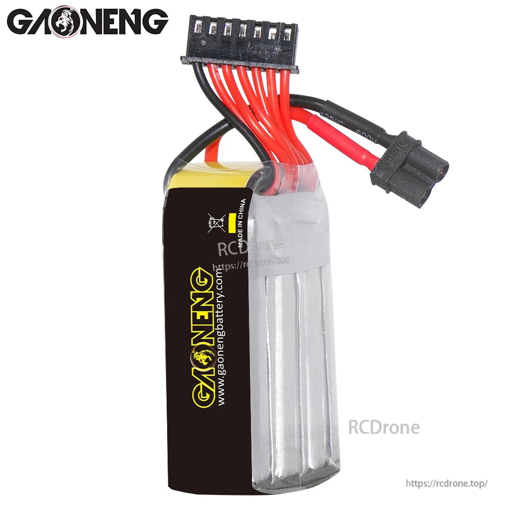 Rear/alternate side of GAONENG battery showing black label side and balance plug wiring