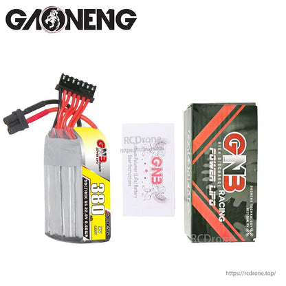 Package contents: GNB 380mAh 6S battery, instruction sheet, and GNB Racing retail box