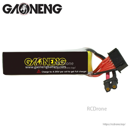 Rear label view showing GAONENG branding and note: charge to 4.35V per cell
