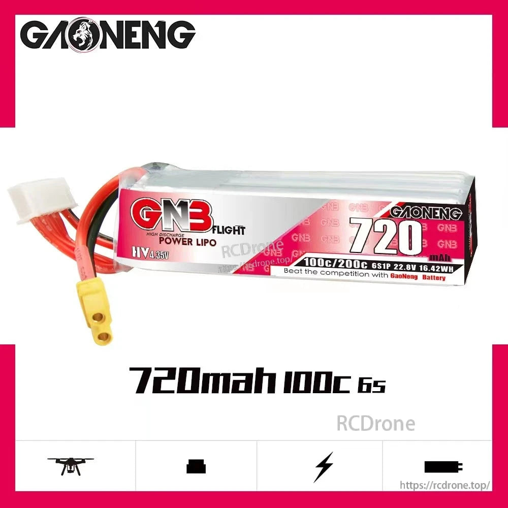 GAONENG GNB LiHV 6S 720mAh 100C XT30 LiPo battery banner graphic