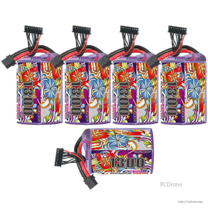 Set of GNB 1300 batteries: four standing plus one horizontal pack showing top label and leads
