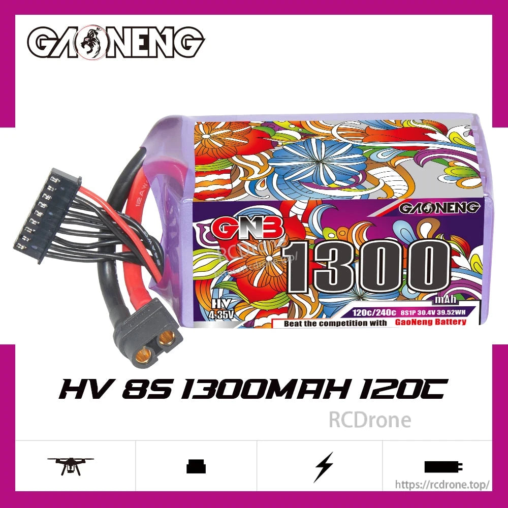 GAONENG GNB HV 8S 1300mAh 120C battery promo graphic with brand logo and model text