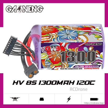 GAONENG GNB HV 8S 1300mAh 120C battery promo graphic with brand logo and model text