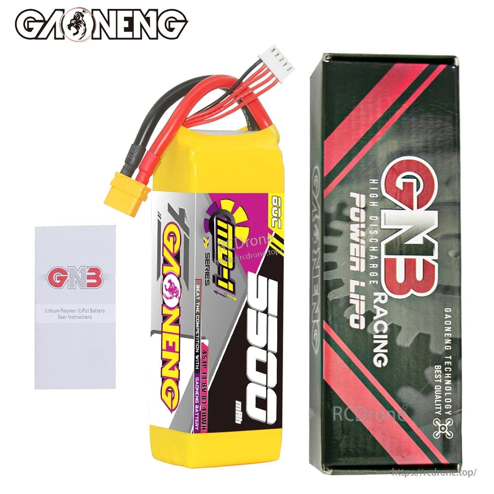 Package contents: GNB 5500mAh battery with GNB Racing Power LiPo retail box and instruction leaflet