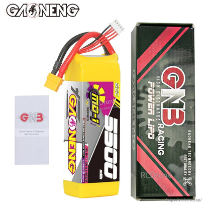 Package contents: GNB 5500mAh battery with GNB Racing Power LiPo retail box and instruction leaflet