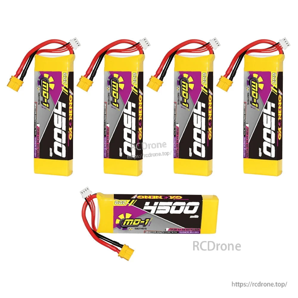 Set of five GAONENG GNB MD-1 Series 4500mAh batteries in mixed orientations