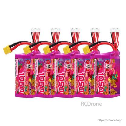 Five-pack bundle of GNB 1050 LiPo batteries with XT60 connectors and 6S balance leads