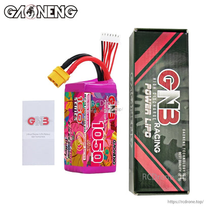 Package contents: GNB 1050 LiPo battery with retail box and GNB user manual leaflet