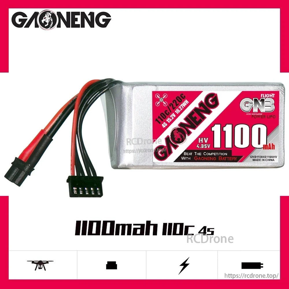 GAONENG 1100mAh 4S battery product graphic showing label and key specs layout