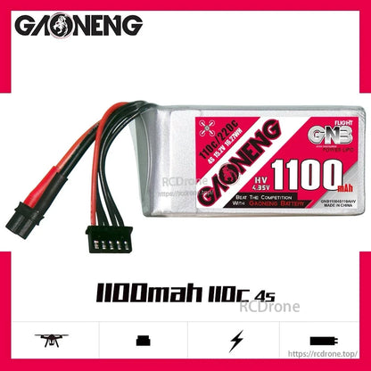 GAONENG 1100mAh 4S battery product graphic showing label and key specs layout