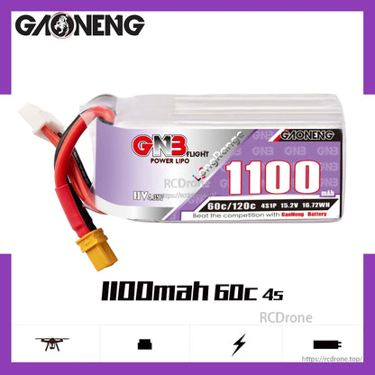 GAONENG GNB1100 1100mAh 60C 4S LiHV battery product graphic on white background