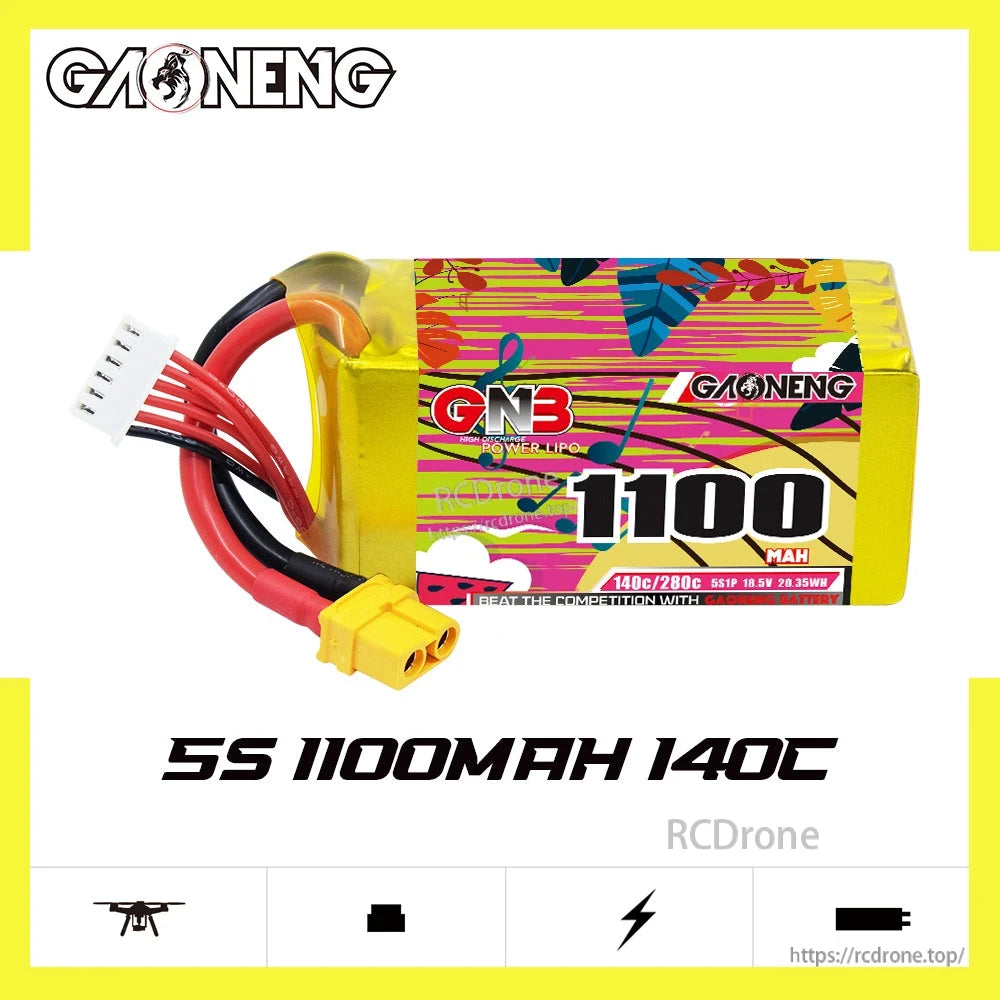 GAONENG GNB11005S140A 5S 1100mAh 140C XT60 LiPo battery graphic with product name