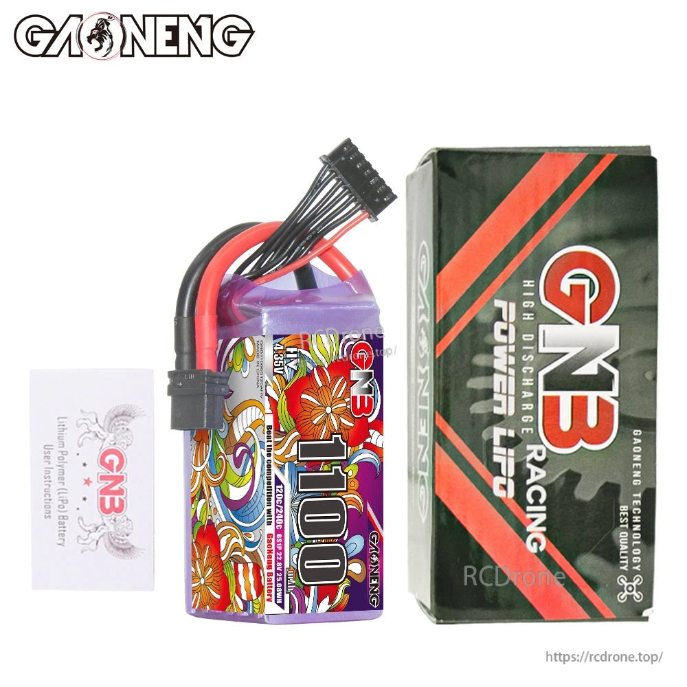 Package contents: one GNB 1100 LiHV battery with GNB Power box and small instruction card