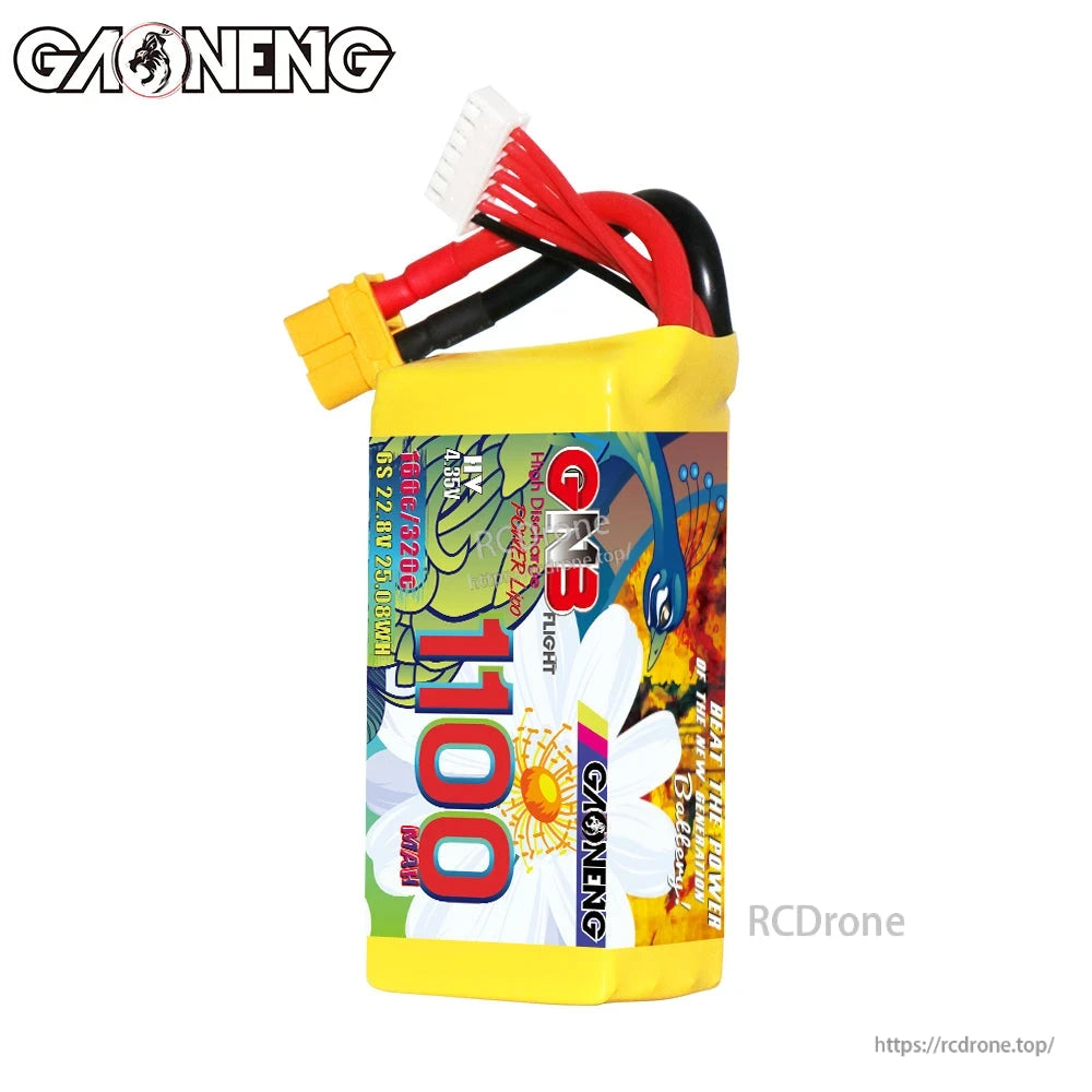 Single GNB 1100mAh LiHV battery front label view with XT60 connector and 6S balance lead