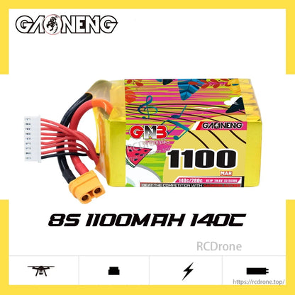 GNB 8S 1100mAh 140C battery product graphic with GAONENG logo and front label shown