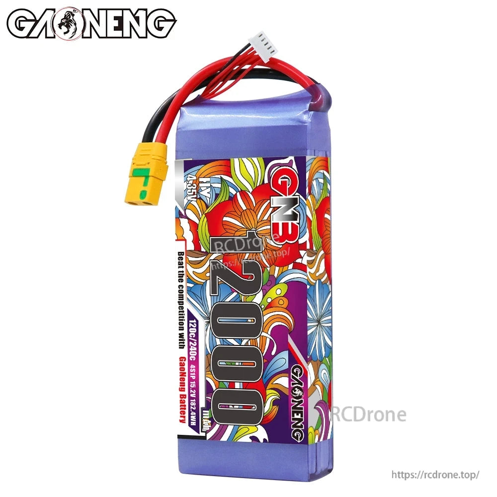 Vertical front label view of GNB12000 HV battery showing main wrap design and top wires